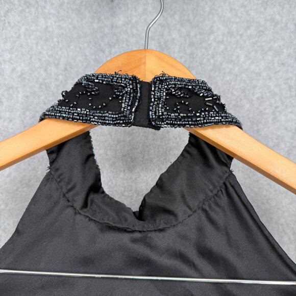 Scala Womens VTG Silk Gown Dress Size M Black Beaded High Neck Elegant Formal - Picture 7 of 16